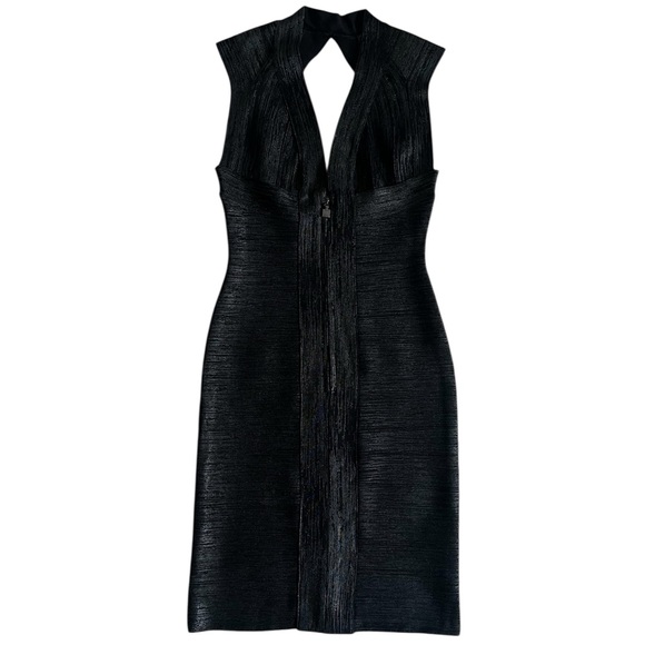 Herve Leger Authentic Y2K Vintage Women’s Metallic Black & Silver Bandage Dress - Picture 2 of 13
